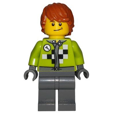 Minifigure Lime Torso, Dark Bluish Grey Legs, Dark Orange Hair del set 10655