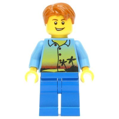 Minifigure Medium Blue Torso, Blue Legs, Dark Orange Hair from set 4637
