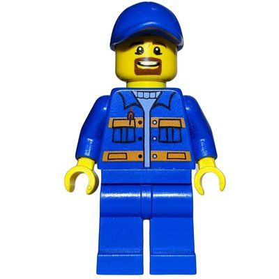 Figurine Worker, Blue Jacket with Orange Stripes, Blue Legs, Blue Cap, Goatee Beard du set 30313
