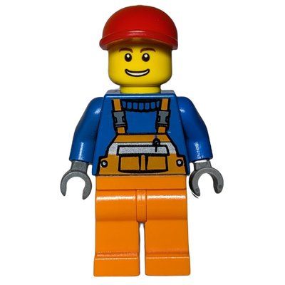 Minifigura Construction Worker, Orange Overalls over Blue Sweater, Red Cap del set 8404