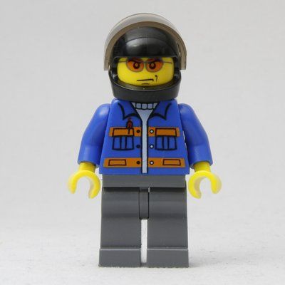 Figurine Worker, Blue Jacket with Orange Stripes, Dark Bluish Gray Legs, Black Helmet with Visor, Orange Sunglasses du set 7686