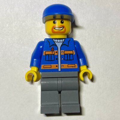 Figurine Worker, Blue Jacket with Orange Stripes, Dark Bluish Gray Legs, Blue Cap, Goatee Beard du set 7642