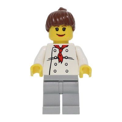 Figurine Chef, Woman, Red Neckerchief, Light Bluish Gray Legs, Reddish Brown Hair, 3626bpr0043 Head du set 7641