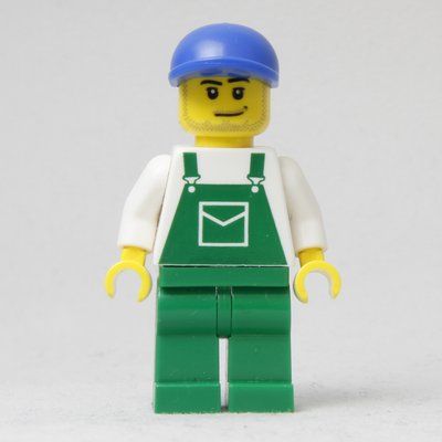 Figurine Man, Green Overalls, Blue Cap, Stubble (4485 Cap) du set 7641