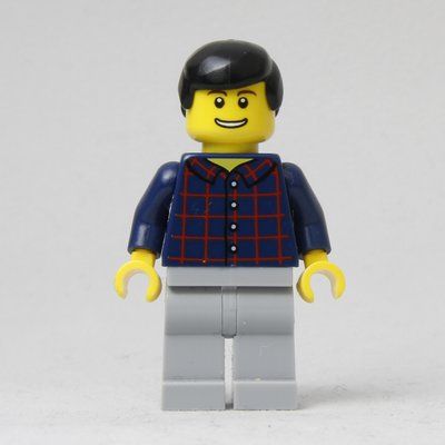 Figurine Man, Dark Blue Plaid Shirt, Light Bluish Gray Legs, Black Hair du set 60031