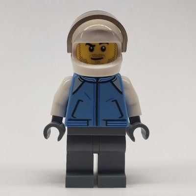 Figurine Pilot, Medium Blue Jacket, Dark Bluish Gray Legs, White Helmet with Visor, Stubble du set 60183