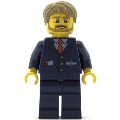 Figurine Bus Driver, Dark Blue Suit with Train Logo, Dark Tan Hair, Beard du set 60154