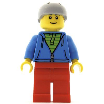 Figurine Man, Open Dark Azure Hoodie over Lime Shirt, Red Legs, Light Bluish Gray Helmet du set 60154