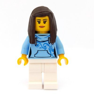Figurine Woman, Bright Light Blue Hoodie, White Legs, Dark Brown Hair du set 60150