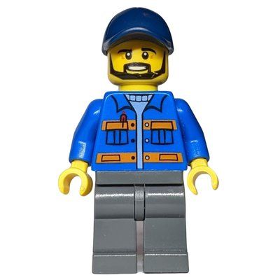 Figurine Worker, Blue Jacket with Orange Stripes, Dark Bluish Gray Legs, Dark Blue Cap du set 60097