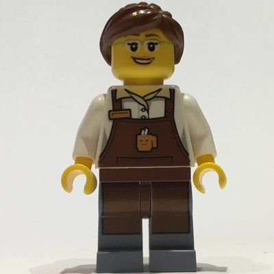 Figurine Barista, Woman, White Torso, Reddish Brown Apron, Reddish Brown Hair, Glasses du set 60097