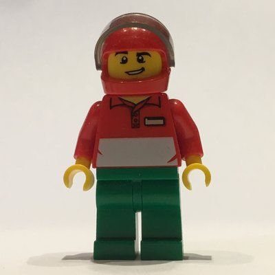 Figurine Pizza Delivery Man, Red and White Polo Shirt, Green Legs, Red Helmet with Visor du set 60097