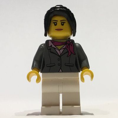 Figurine Woman, Dark Bluish Gray Jacket with Magenta Scarf, White Legs, Black Ponytail Hair du set 60097