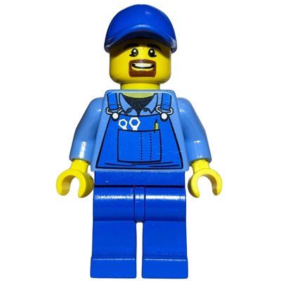 Figurine Man, Blue Overalls over Shirt, Blue Legs, Blue Cap, Goatee Beard du set 60097