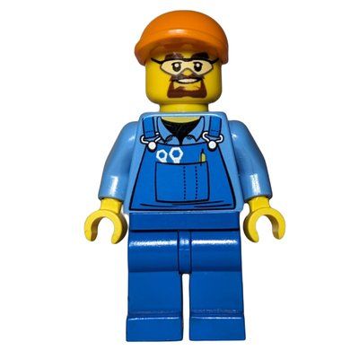 Figurine Man, Blue Overalls over Shirt, Blue Legs, Orange Cap, Safety Glasses and Goatee Beard du set 60026