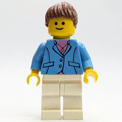Minifigure Medium Blue Torso, White Legs, Reddish Brown Hair del set 9322