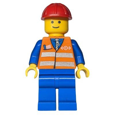 Minifigure Worker - Orange Torso, BLue Legs, Red Helmet del set 9322