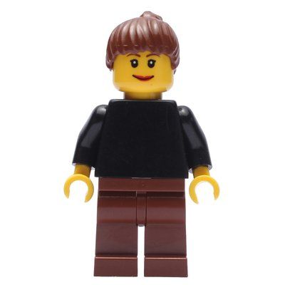 Minifigura Black Torso, Reddish Brown Legs, Reddish Brown Hair del set 9334