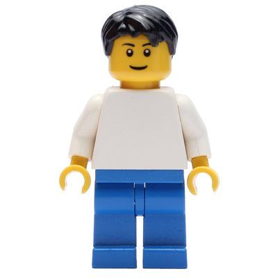 Minifigure White Torso, Blue Legs, Black Hair from set 2000451