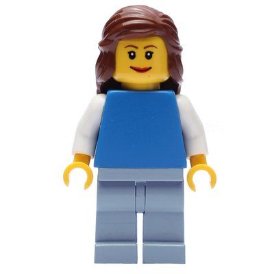Minifiguur Blue Torso, Sand Blue Legs, Reddish Brown Hair uit set 9699