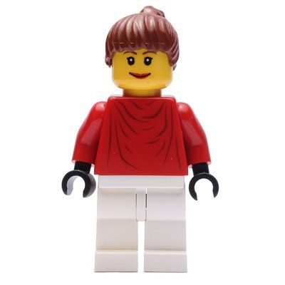 Minifiguur Red Torso, White Legs, reddish Brown Hair uit set 9699