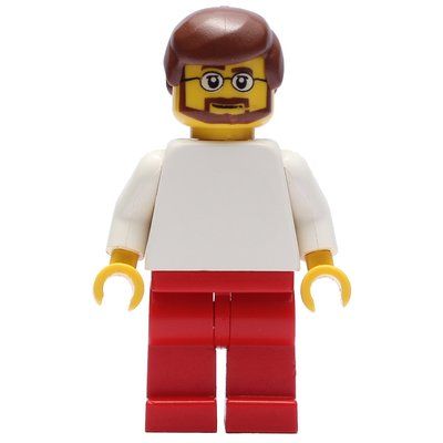 Minifiguur White Torso, Red Legs, Reddish Brown Hair uit set 9699