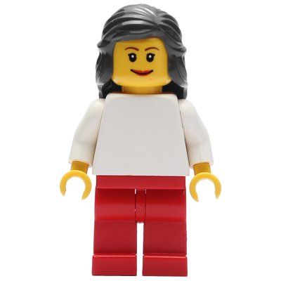 Minifiguur White Torso, Red Legs, Black Hair uit set 9699