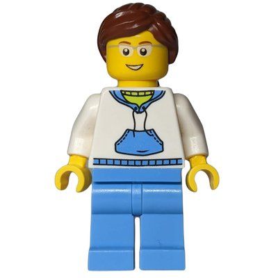 Minifigura White Torso, Medium Blue Legs, Reddish Brown Hair del set 45800