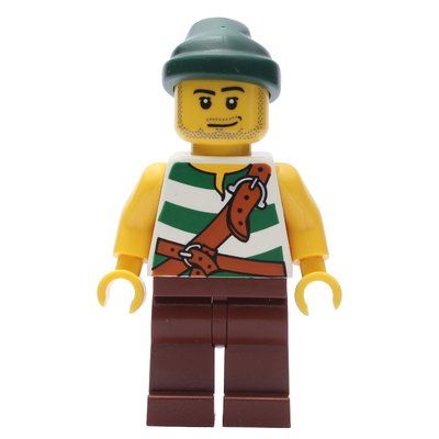 Minifigure Pirate - White/Green Vest, Reddish Brown Legs, Dark Green Bandana from set 852750