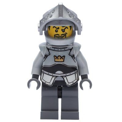 Minifigura Knight - Crown Symbol, Pearl Grey Breastplate, Dark Bluish Grey legs del set 4527617