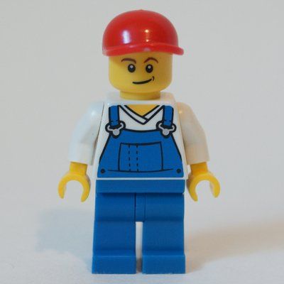 Minifigure White Torso, Blue Overall, Red Cap, Male (3626b Head) del set 850425