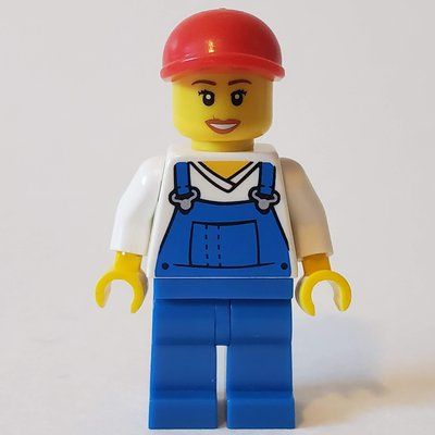 Minifigure White Torso, Blue Overall, Red Cap, Female del set 850425