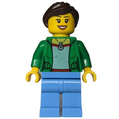 Figurine Woman, Open Green Jacket with Necklace, Dark Brown Hair du set 60132