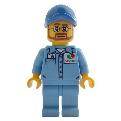 Figurine Man, Medium Blue Shirt with Octan Logo, Medium Blue Legs, Blue Cap, Beard and Glasses du set 60132