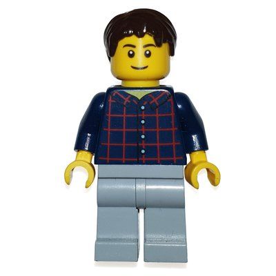 Minifigurka Man, Dark Blue Plaid Shirt, Light Bluish Gray Legs, Dark Brown Hair z zestawu 60117
