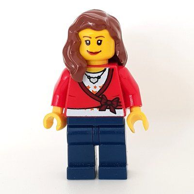 Figurine Woman, Cardigan Tied with Bow and Necklace, Dark Blue Legs, Reddish Brown Hair du set 7639