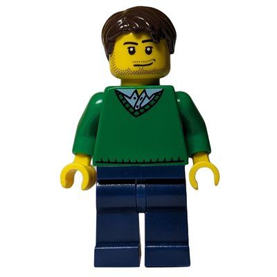 Figurine Man, Green V-Neck Sweater, Dark Blue Legs, Dark Brown Hair, Stubble du set 4435