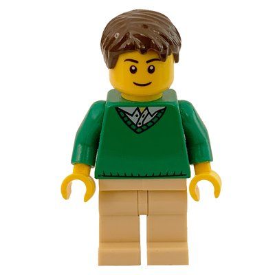 Figurine Man, Green V-Neck Sweater, Tan Legs, Dark Brown Hair du set 60081