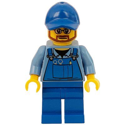 Figurine Man, Blue Overalls over Shirt, Blue Legs, Blue Cap, Beard and Glasses du set 60081