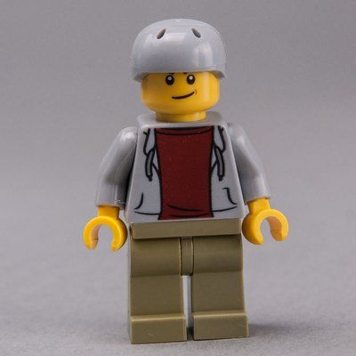 Figurine Man, Open Light Bluish Gray Hoodie over Dark Red Shirt, Olive Green Legs, Light Bluish Gray Helmet du set 60200