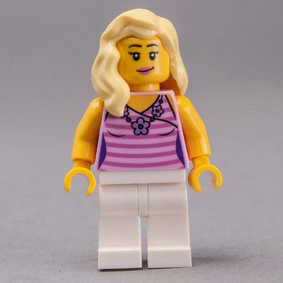 Figurine Woman, Bright Pink and Dark Pink Striped Top, White Legs, Bright Light Yellow Hair du set 60200