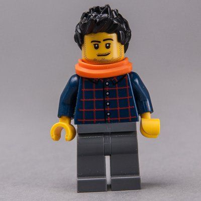 Figurine Man, Dark Blue Plaid Shirt, Dark Bluish Gray Legs, Black Hair, Orange Scarf, Stubble du set 60200