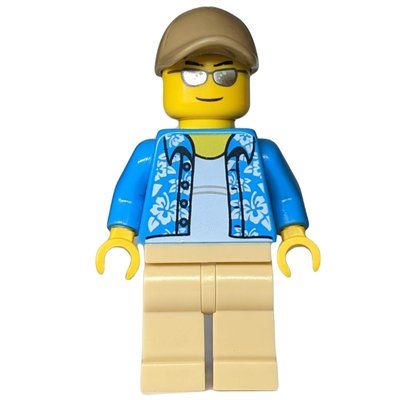 Figurine Man, Open Dark Azure Hawaiian Shirt, Tan Legs, Dark Tan Cap, Silver Sunglasses du set 60200