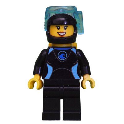 Figurine Diver, Woman, Black And Azure Wetsuit, Black Helmet with Mask du set 60221