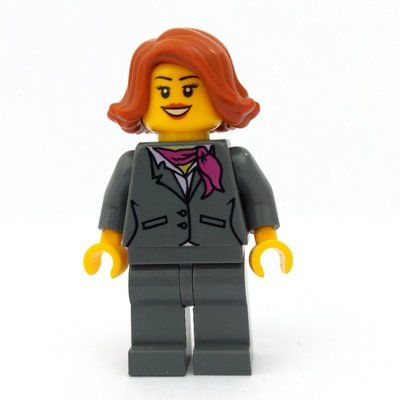 Figurine Woman, Dark Bluish Gray Suit with Magenta Scarf, Dark Orange Hair du set 60119