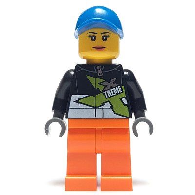 Figurine Racer, Woman, Black Jacket with Extreme Team Logo, Orange Legs, Blue Cap du set 60085