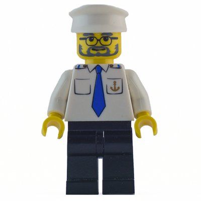 Figurine Ship Captain, White Shirt with Anchor and Tie, Black Legs, White Hat, Beard and Glasses du set 7994