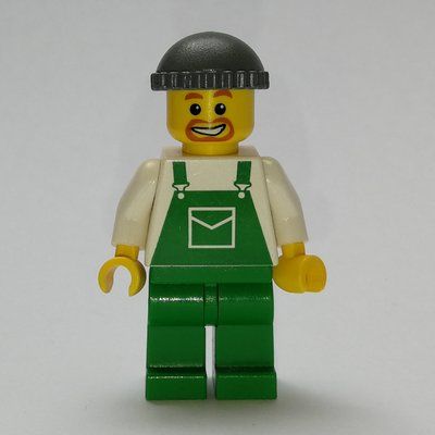 Figurine Man, Green Overalls, Dark Bluish Gray Hat, Goatee Beard du set 7994