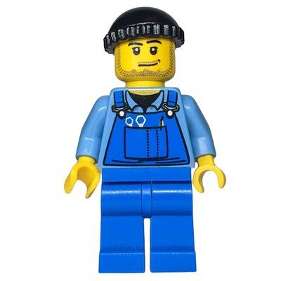 Figurine Man, Blue Overalls over Shirt, Blue Legs, Black Hat, Stubble du set 7994