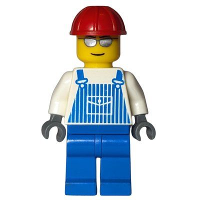 Figurine Man, Blue and White Striped Overalls, Red Hard Hat, Silver Sunglasses du set 7994
